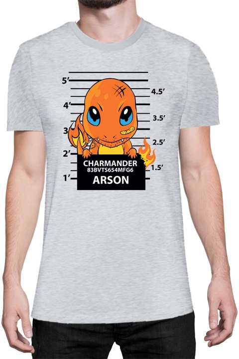 Férfi póló Japan Manga Anime Comics Tralala Pokemon Charmander Wanted, Melange világosszürke