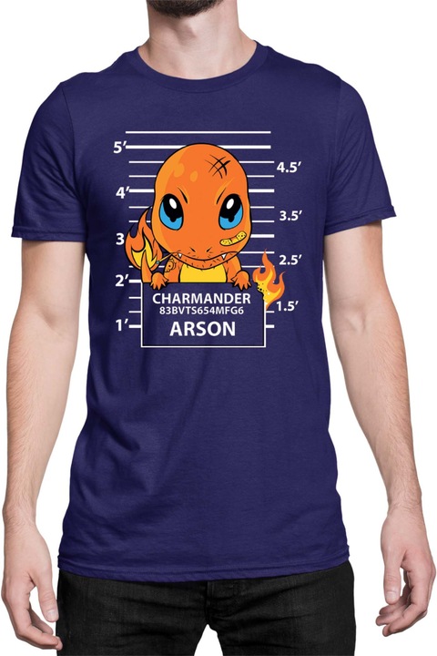 Férfi póló Japan Manga Anime Comics Tralala Pokemon Charmander Wanted, Tengerészkék