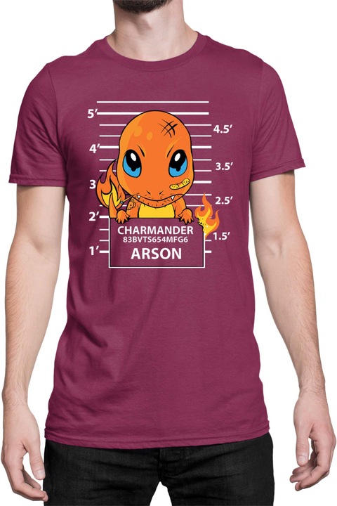 Férfi póló Japan Manga Anime Comics Tralala Pokemon Charmander Wanted, Bordó