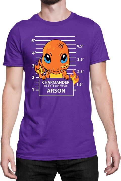 Férfi póló Japan Manga Anime Comics Tralala Pokemon Charmander Wanted, Mályvaszín