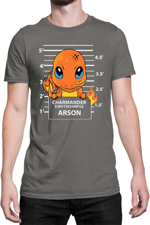 Férfi póló Japan Manga Anime Comics Tralala Pokemon Charmander Wanted, Sötétszürke