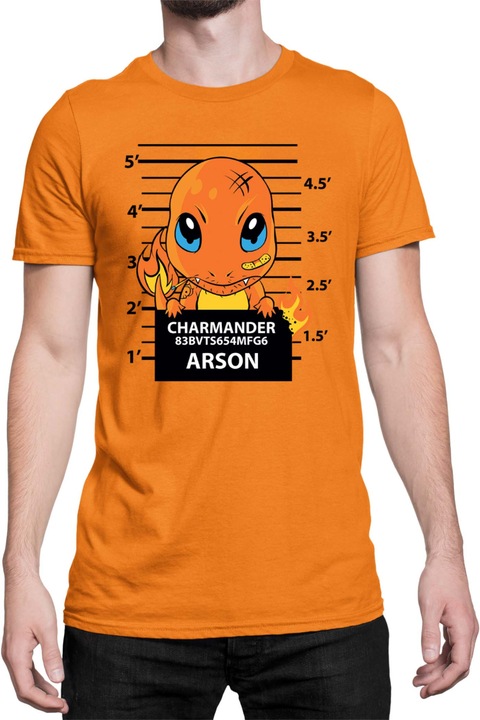 Férfi póló Japan Manga Anime Comics Tralala Pokemon Charmander Wanted, Narancssárga