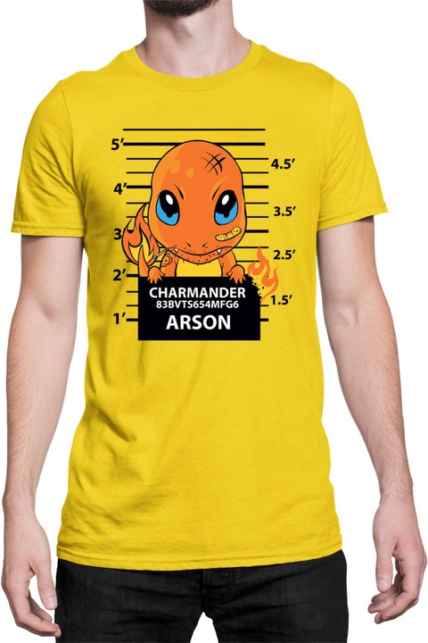 Férfi póló Japan Manga Anime Comics Tralala Pokemon Charmander Wanted, Sárga