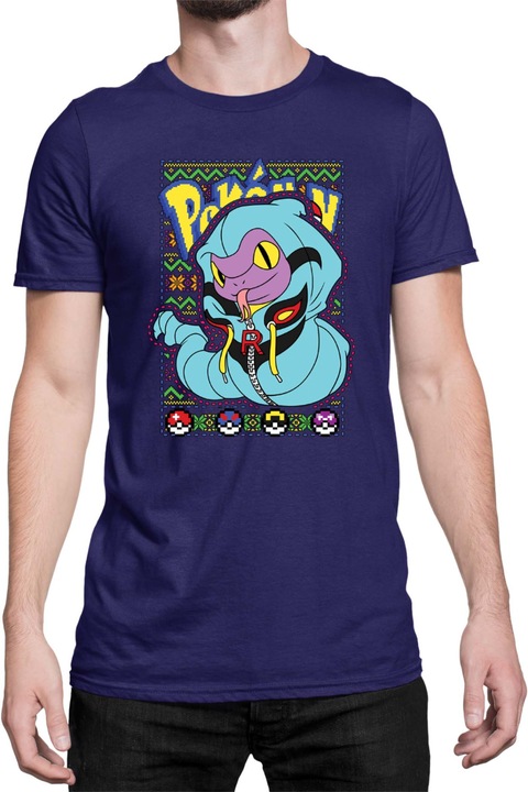 Férfi póló Japan Manga Anime Comics Tralala Pokemon Ekans 01, Tengerészkék