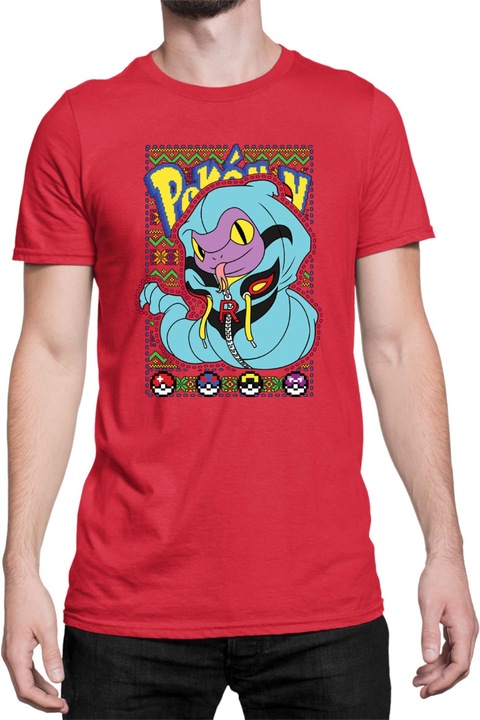 Férfi póló Japan Manga Anime Comics Tralala Pokemon Ekans 01, Piros