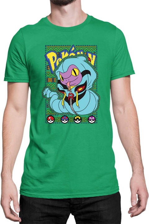 Férfi póló Japan Manga Anime Comics Tralala Pokemon Ekans 01, Zöld