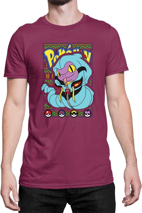 Férfi póló Japan Manga Anime Comics Tralala Pokemon Ekans 01, Bordó