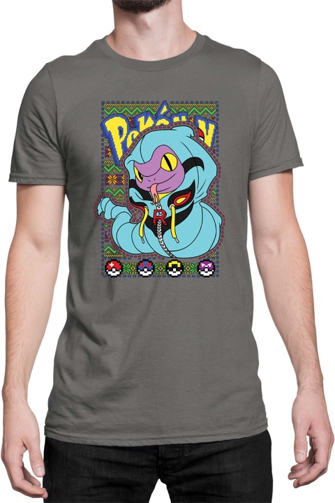 Férfi póló Japan Manga Anime Comics Tralala Pokemon Ekans 01, Sötétszürke