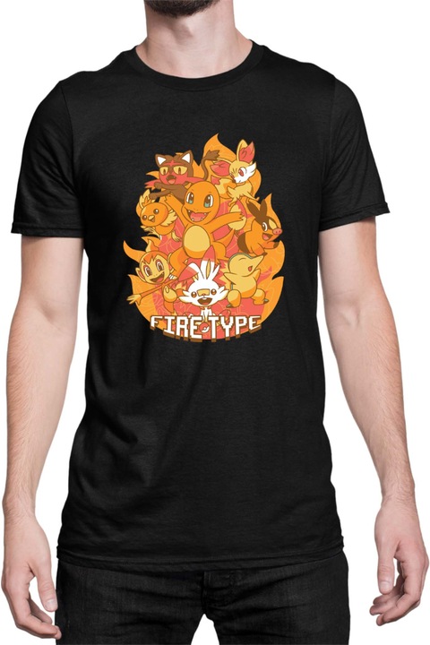 Férfi póló Japan Manga Anime Comics Tralala Pokemon Fire Type, Fekete
