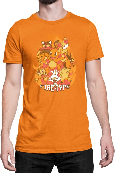 Férfi póló Japan Manga Anime Comics Tralala Pokemon Fire Type, Narancssárga