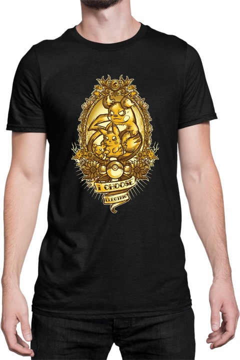 Férfi póló Japan Manga Anime Comics Tralala Pokemon I Choose Electric, Fekete