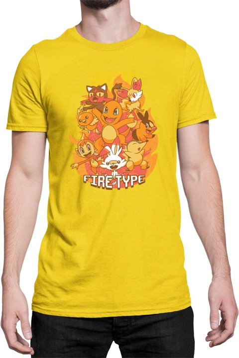 Férfi póló Japan Manga Anime Comics Tralala Pokemon Fire Type, Sárga