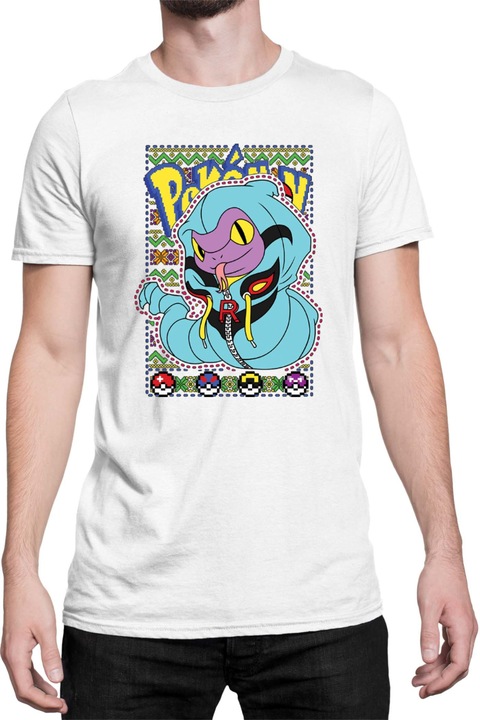 Férfi póló Japan Manga Anime Comics Tralala Pokemon Ekans 01, Fehér