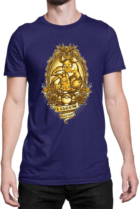 Férfi póló Japan Manga Anime Comics Tralala Pokemon I Choose Electric, Tengerészkék