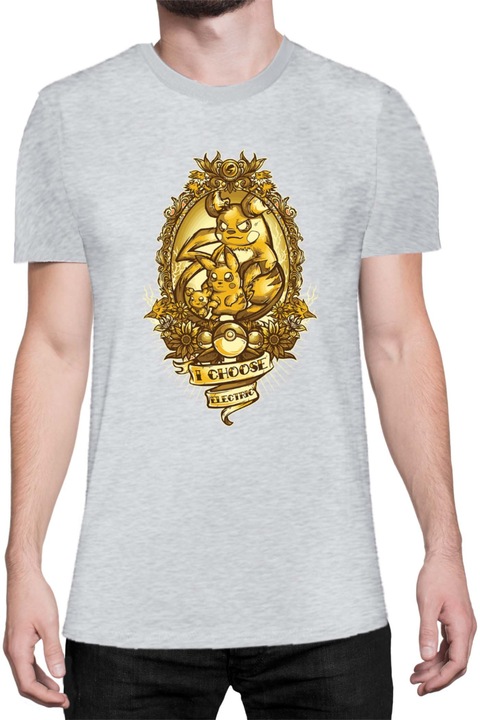 Férfi póló Japan Manga Anime Comics Tralala Pokemon I Choose Electric, Melange világosszürke