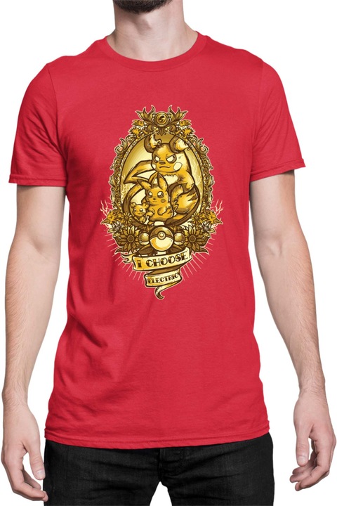 Férfi póló Japan Manga Anime Comics Tralala Pokemon I Choose Electric, Piros