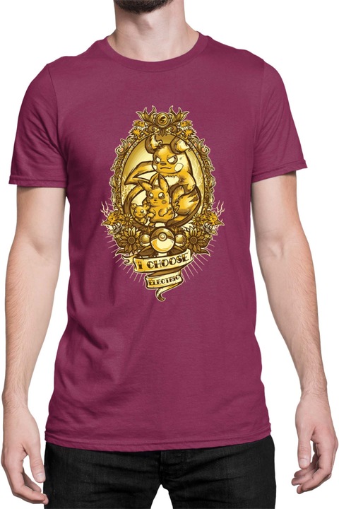 Férfi póló Japan Manga Anime Comics Tralala Pokemon I Choose Electric, Bordó