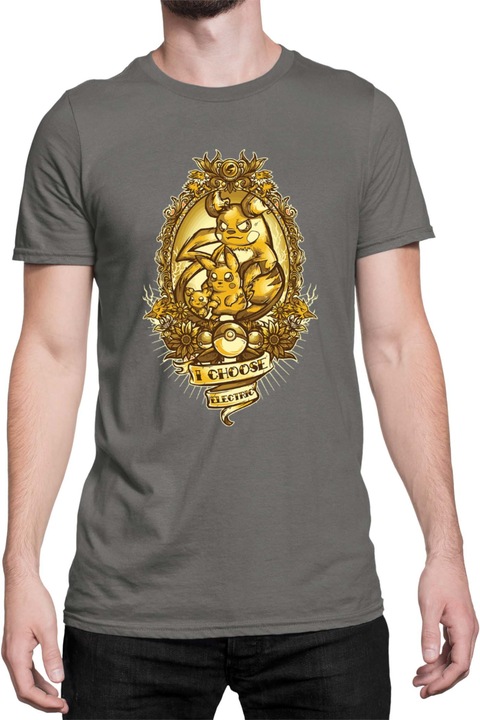 Férfi póló Japan Manga Anime Comics Tralala Pokemon I Choose Electric, Sötétszürke