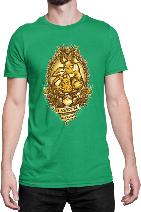 Férfi póló Japan Manga Anime Comics Tralala Pokemon I Choose Electric, Zöld