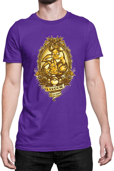 Férfi póló Japan Manga Anime Comics Tralala Pokemon I Choose Electric, Mályvaszín