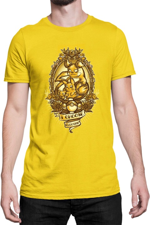 Férfi póló Japan Manga Anime Comics Tralala Pokemon I Choose Electric, Sárga