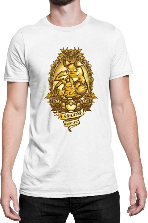 Férfi póló Japan Manga Anime Comics Tralala Pokemon I Choose Electric, Fehér