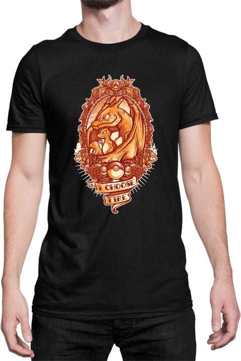 Férfi póló Japan Manga Anime Comics Tralala Pokemon I Choose Fire, Fekete