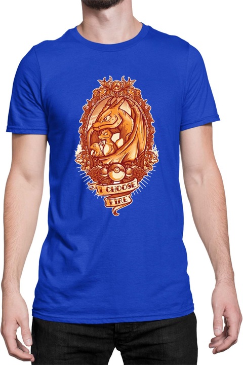 Férfi póló Japan Manga Anime Comics Tralala Pokemon I Choose Fire, Kék