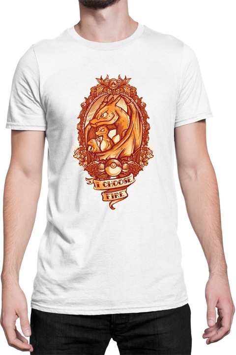 Férfi póló Japan Manga Anime Comics Tralala Pokemon I Choose Fire, Fehér