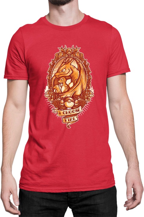 Férfi póló Japan Manga Anime Comics Tralala Pokemon I Choose Fire, Piros