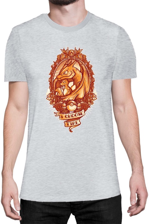 Férfi póló Japan Manga Anime Comics Tralala Pokemon I Choose Fire, Melange világosszürke
