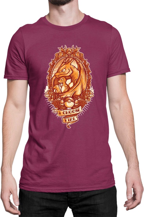 Férfi póló Japan Manga Anime Comics Tralala Pokemon I Choose Fire, Bordó