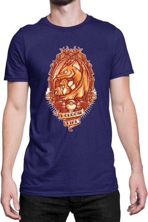 Férfi póló Japan Manga Anime Comics Tralala Pokemon I Choose Fire, Tengerészkék