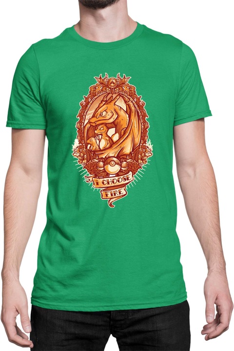 Férfi póló Japan Manga Anime Comics Tralala Pokemon I Choose Fire, Zöld
