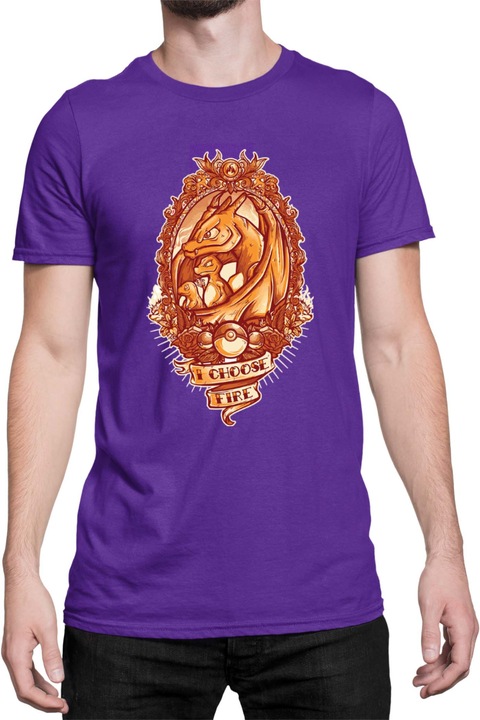 Férfi póló Japan Manga Anime Comics Tralala Pokemon I Choose Fire, Mályvaszín
