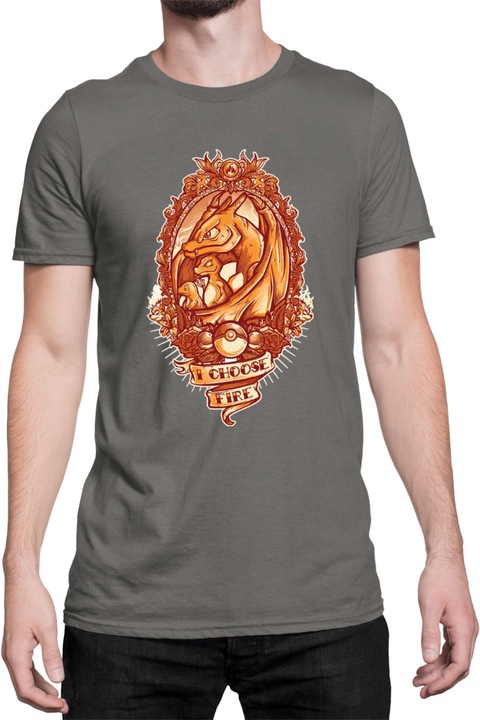 Férfi póló Japan Manga Anime Comics Tralala Pokemon I Choose Fire, Sötétszürke