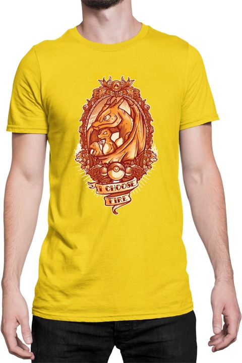 Férfi póló Japan Manga Anime Comics Tralala Pokemon I Choose Fire, Sárga