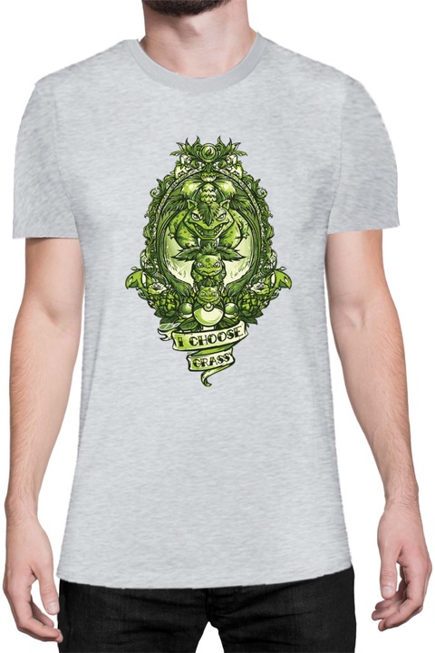 Férfi póló Japan Manga Anime Comics Tralala Pokemon I Choose Grass, Melange világosszürke