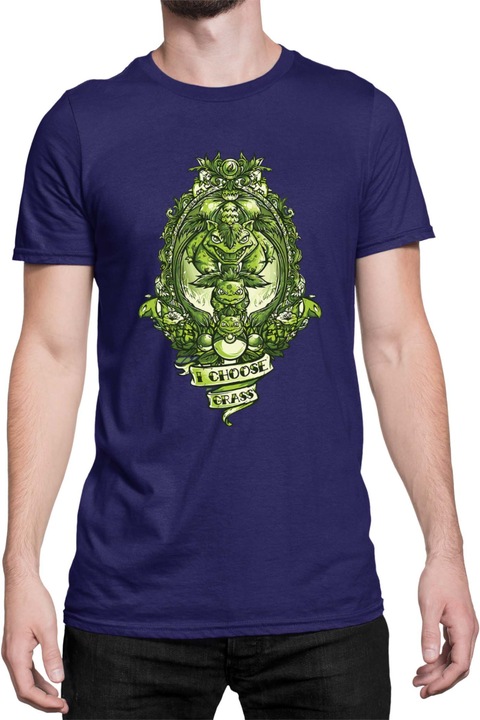 Férfi póló Japan Manga Anime Comics Tralala Pokemon I Choose Grass, Tengerészkék