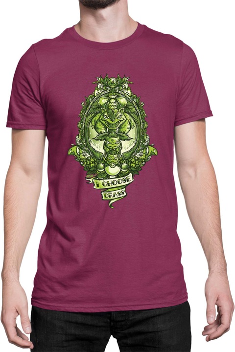 Férfi póló Japan Manga Anime Comics Tralala Pokemon I Choose Grass, Bordó