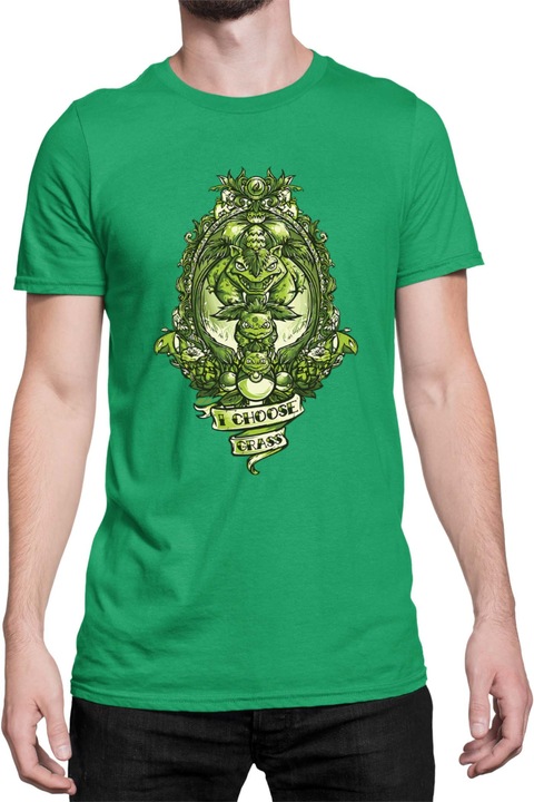 Férfi póló Japan Manga Anime Comics Tralala Pokemon I Choose Grass, Zöld