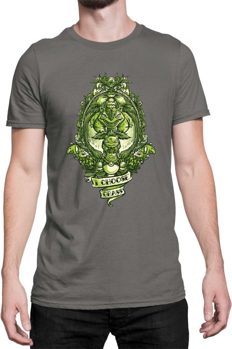 Férfi póló Japan Manga Anime Comics Tralala Pokemon I Choose Grass, Sötétszürke