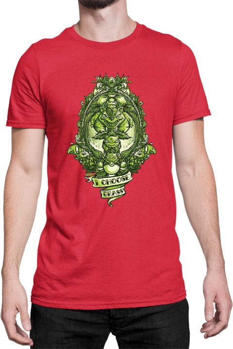 Férfi póló Japan Manga Anime Comics Tralala Pokemon I Choose Grass, Piros