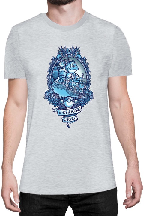 Férfi póló Japan Manga Anime Comics Tralala Pokemon I Choose Water, Melange világosszürke