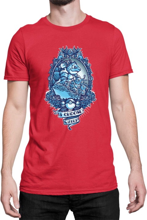 Férfi póló Japan Manga Anime Comics Tralala Pokemon I Choose Water, Piros