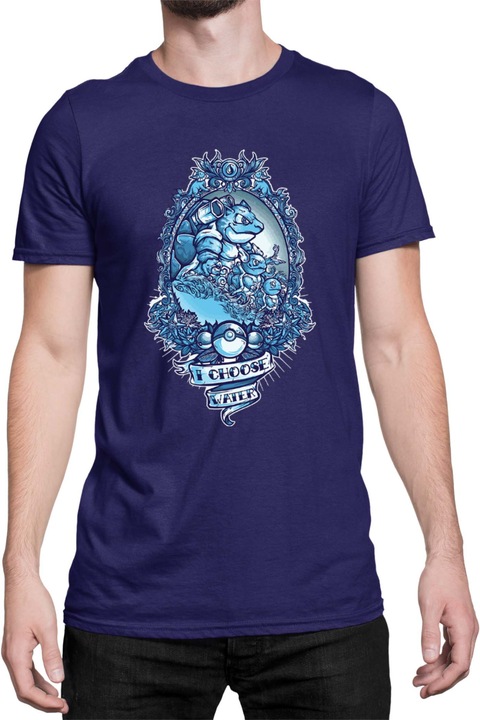 Férfi póló Japan Manga Anime Comics Tralala Pokemon I Choose Water, Tengerészkék