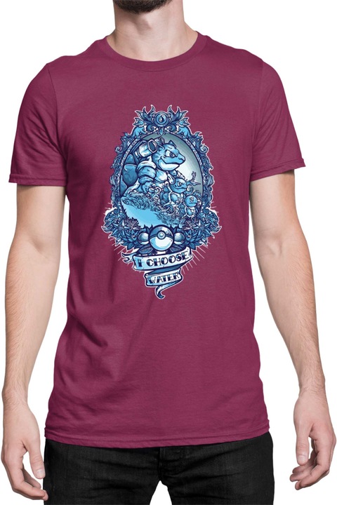 Férfi póló Japan Manga Anime Comics Tralala Pokemon I Choose Water, Bordó