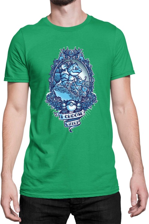 Férfi póló Japan Manga Anime Comics Tralala Pokemon I Choose Water, Zöld