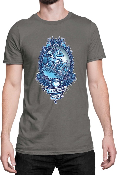 Férfi póló Japan Manga Anime Comics Tralala Pokemon I Choose Water, Sötétszürke