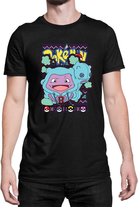 Férfi póló Japan Manga Anime Comics Tralala Pokemon Koffing 01, Fekete